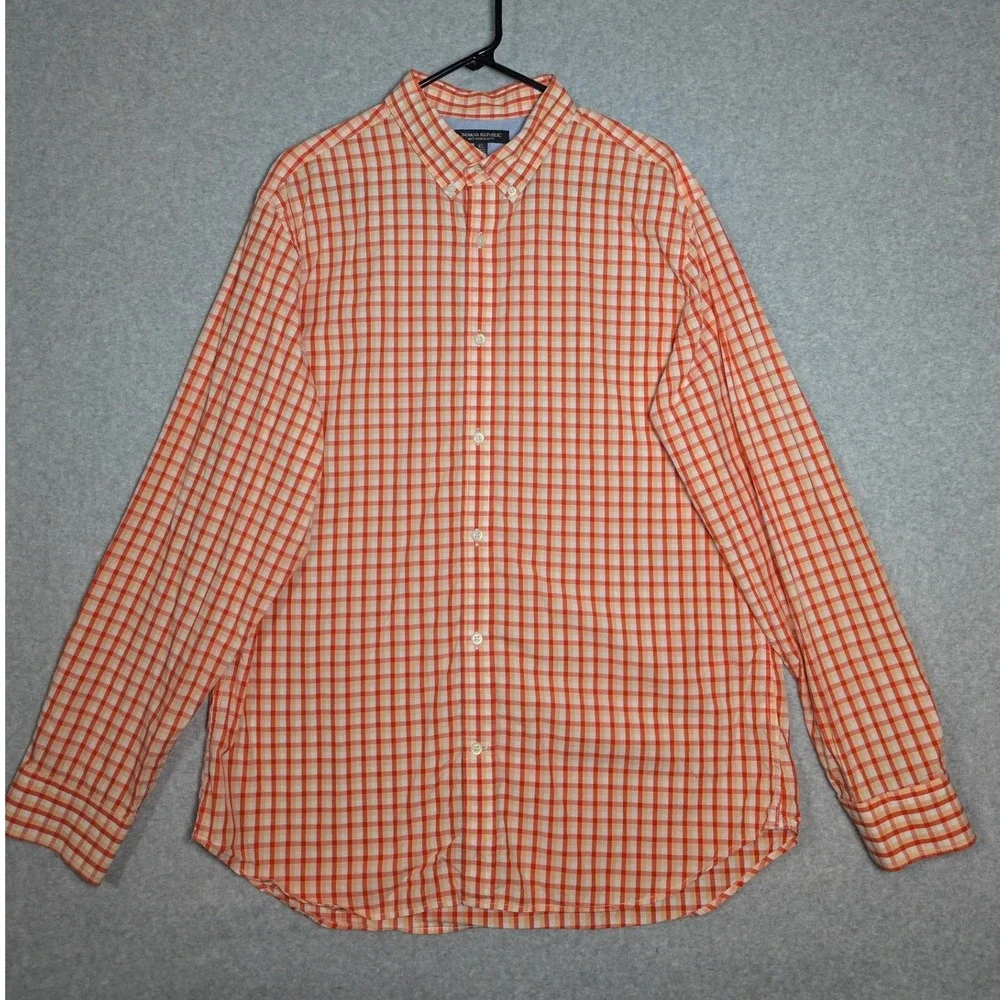 Banana Republic Gingham Shirt Mens XL Soft Wash Slim Fit Picnic Dopamine Preppy